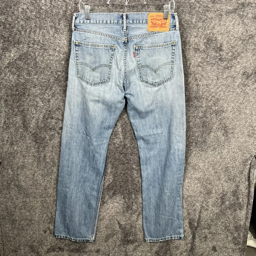 Levis 505 Jeans Mens 31x32 (31x30) Blue Classic Straight Leg Denim Distressed - Picture 6 of 10